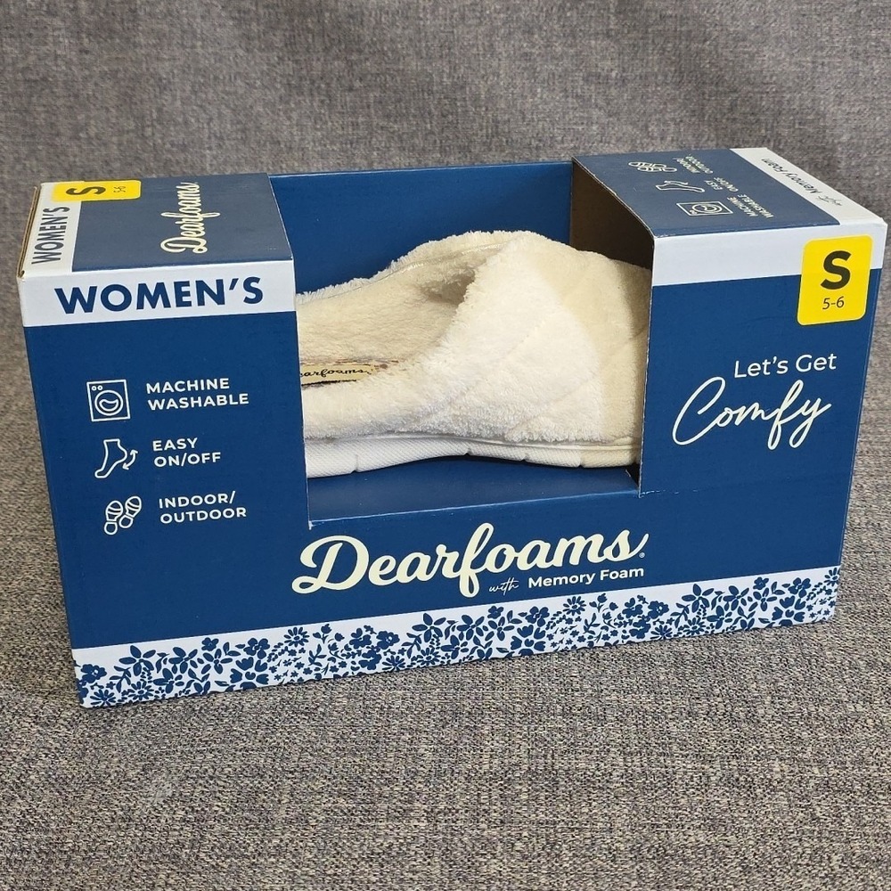Dearfoams Memory Foam Clog Women's White Indoor Outdoor Comfort - Small (5-6)